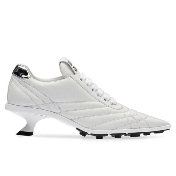 NWT Miu Miu Heeled Sneakers White Leather Pointed Toe Lace Up Kitten Heels Sz 34 - Picture 3 of 10